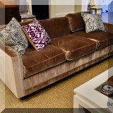 F01. 2 Modern custom handmade down sofas with Scalamandre silk velvet fabric. 25”h x 89”w x 40”d 
